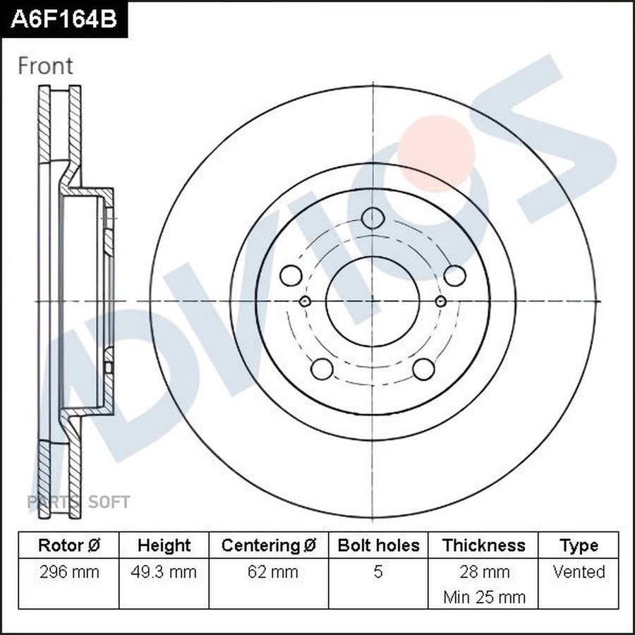 Диск тормозной передний ADVICS A6F164B - ADVICS None None
